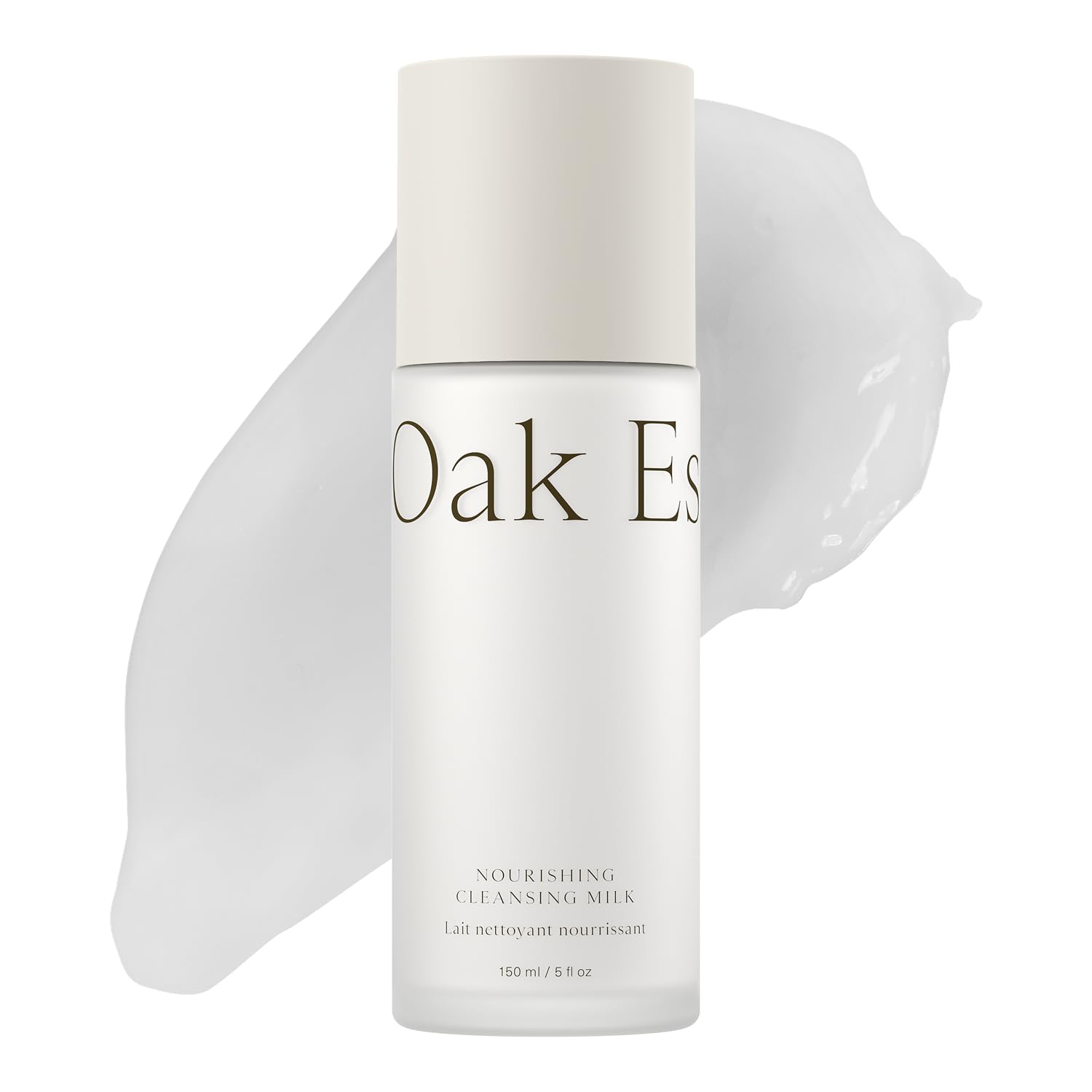 Oak Essentials Nourishing Cleansing Milk bottle shown for gentle makeup removal and hydrating finish.