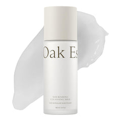 Oak Essentials Nourishing Cleansing Milk bottle shown for gentle makeup removal and hydrating finish.