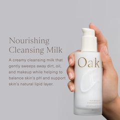Oak Essentials Nourishing Cleansing Milk creamy texture providing gentle cleanse and hydration.