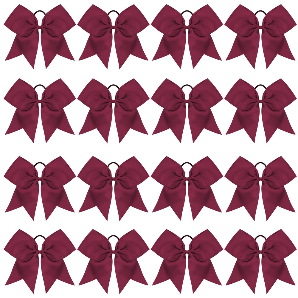 OAOLEER 8-inch maroon cheer bow front view with ponytail holder for secure wear