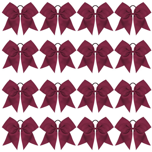 OAOLEER 8-inch maroon cheer bow front view with ponytail holder for secure wear