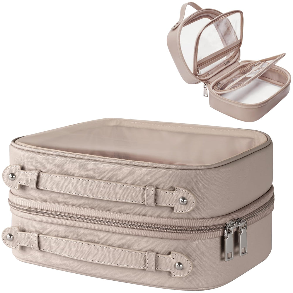 Oaque clear cosmetic bag with double-layer layout for organized travel.