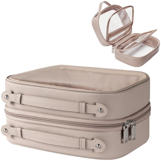 Oaque clear cosmetic bag with double-layer layout for organized travel.