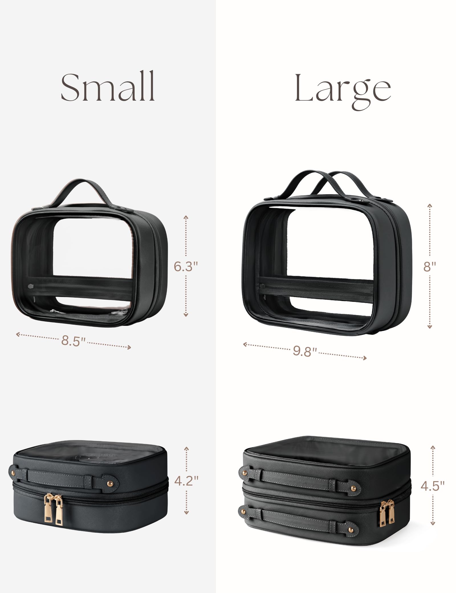 Oaque clear PVC view window helps locate items quickly on trips.