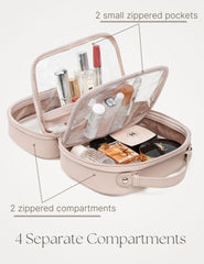 Oaque large makeup bag accommodates full-sized products for longer trips.