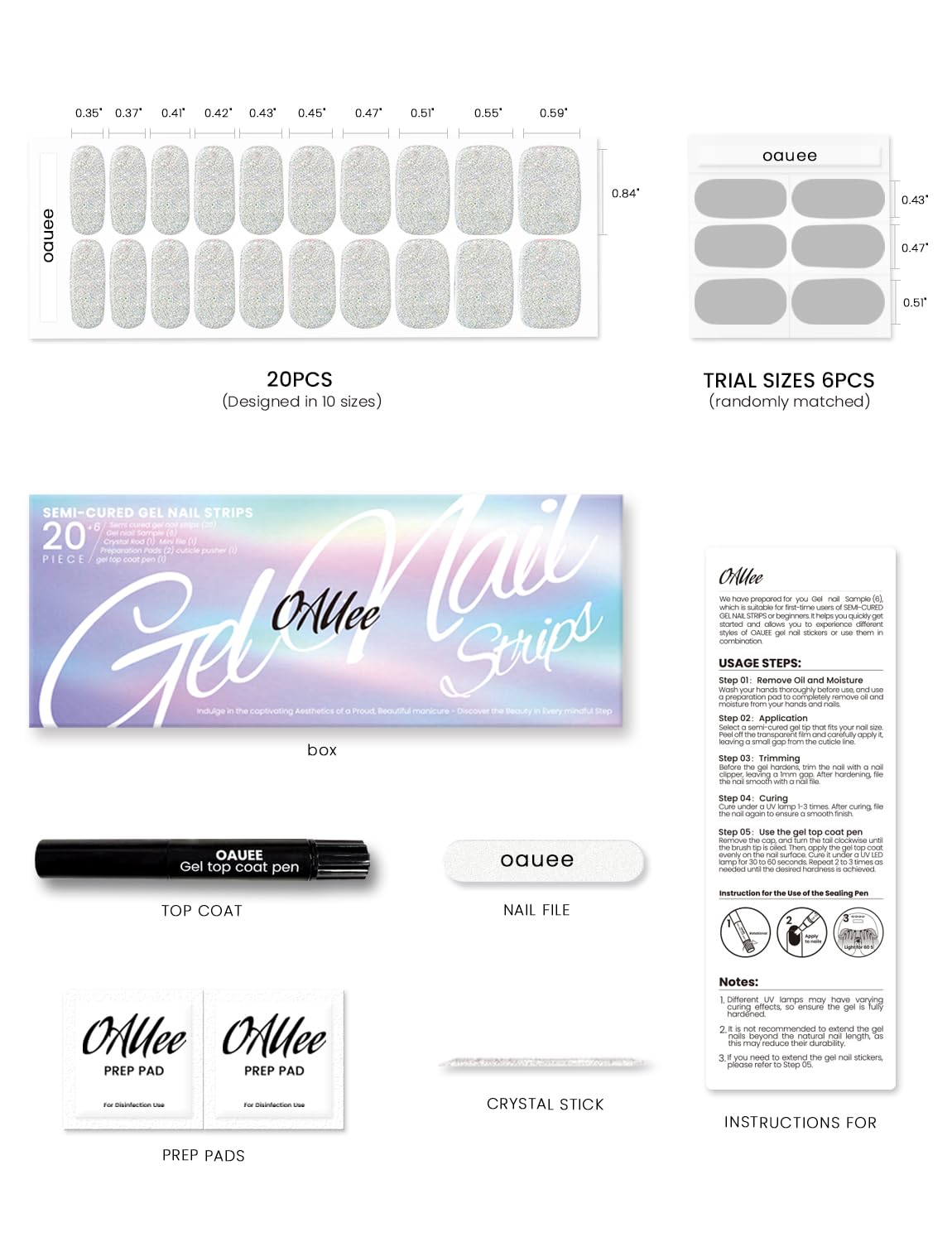 Oauee semi-cured gel nail strips adapt to all nail sizes.