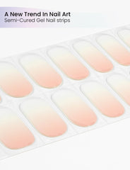 OAUEE Sunset Nectar nail strip being applied for a smooth, salon-like finish.