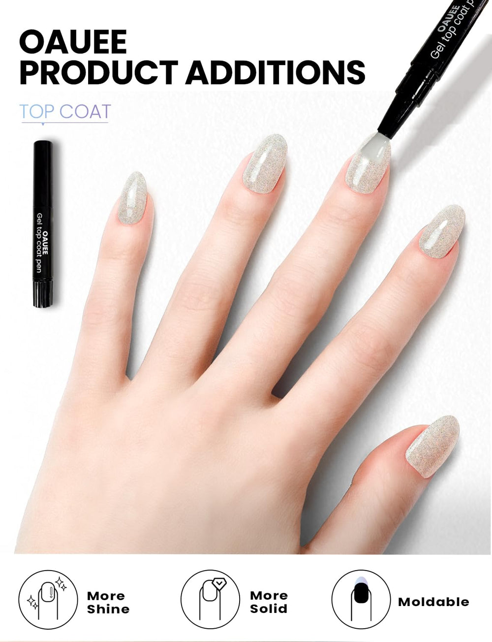 Oauee tempered gel topcoat upgrade helps define nail shapes beautifully.