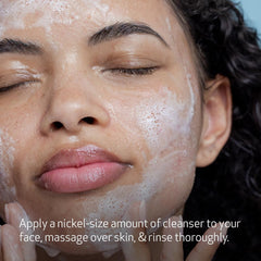 Foam on hand from Obagi CLENZIderm M.D. cleanser illustrating light, refreshing lather.
