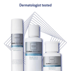 Obagi CLENZIderm MD packaging shows dermatologist-tested stamp for trust.