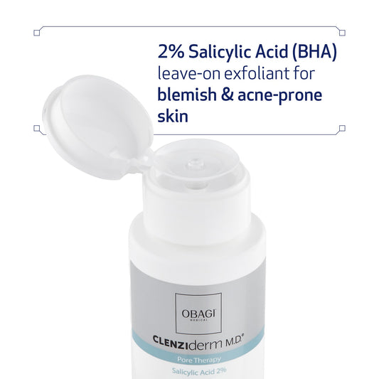 Obagi CLENZIderm M.D. Pore Therapy label close-up highlighting 2% salicylic acid