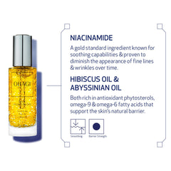 Obagi Daily Hydro-Drops Hibiscus oil close-up for soothing hydration.