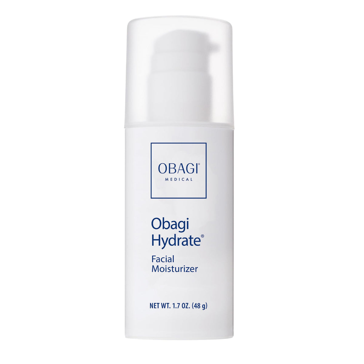 Obagi Hydrate facial moisturizer jar closeup showing creamy texture for all-day hydration.