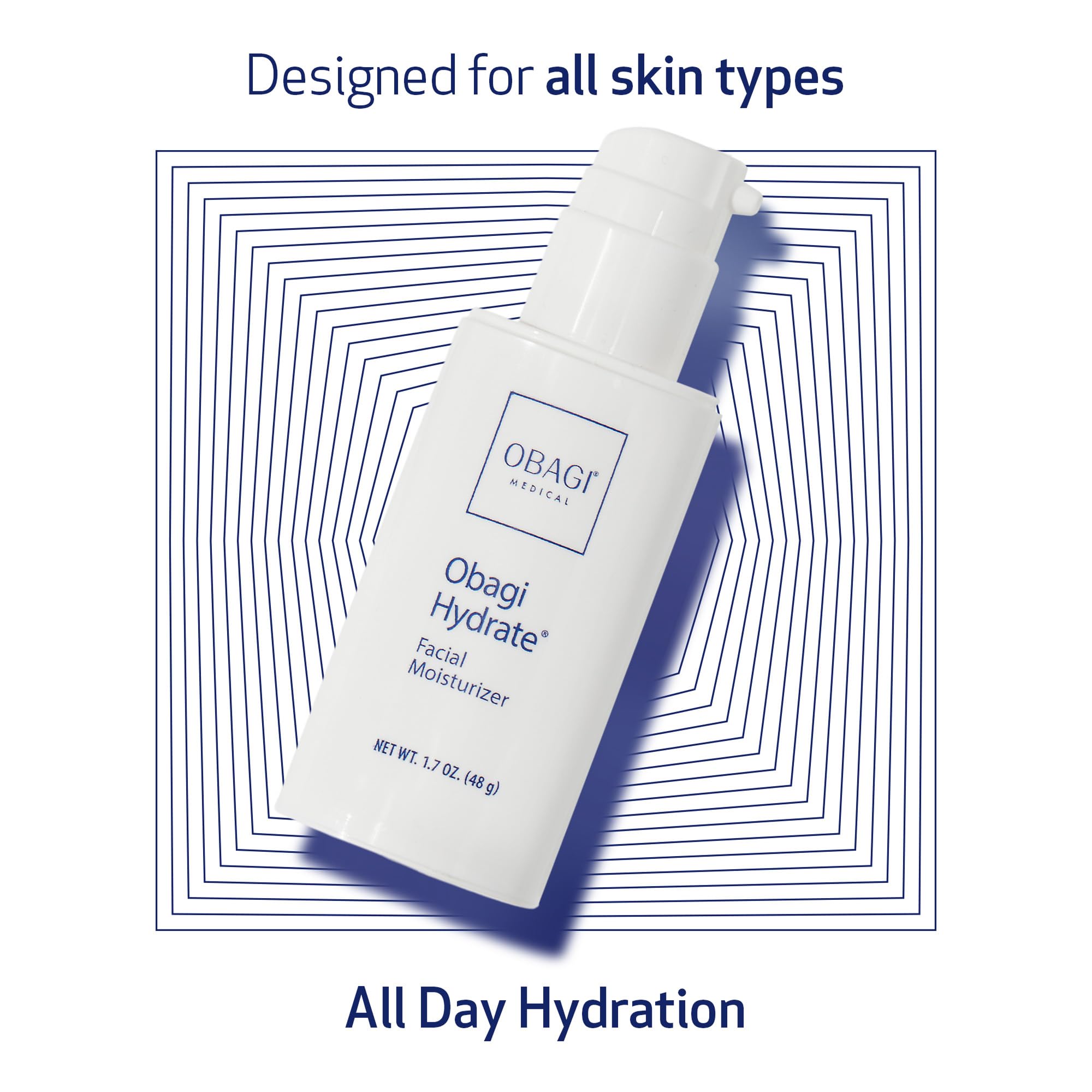 Obagi Hydrate ingredients sheet highlights shea butter, avocado, and Tara Seed Extract.