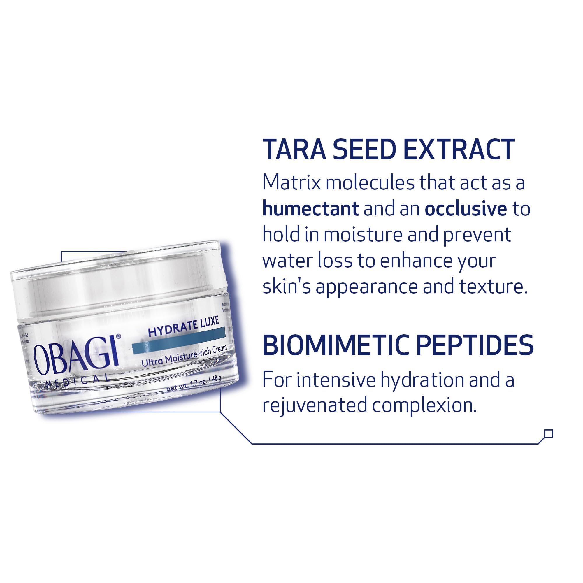 Obagi Hydrate Luxe hypoallergenic formulation designed for gentle nightly use.