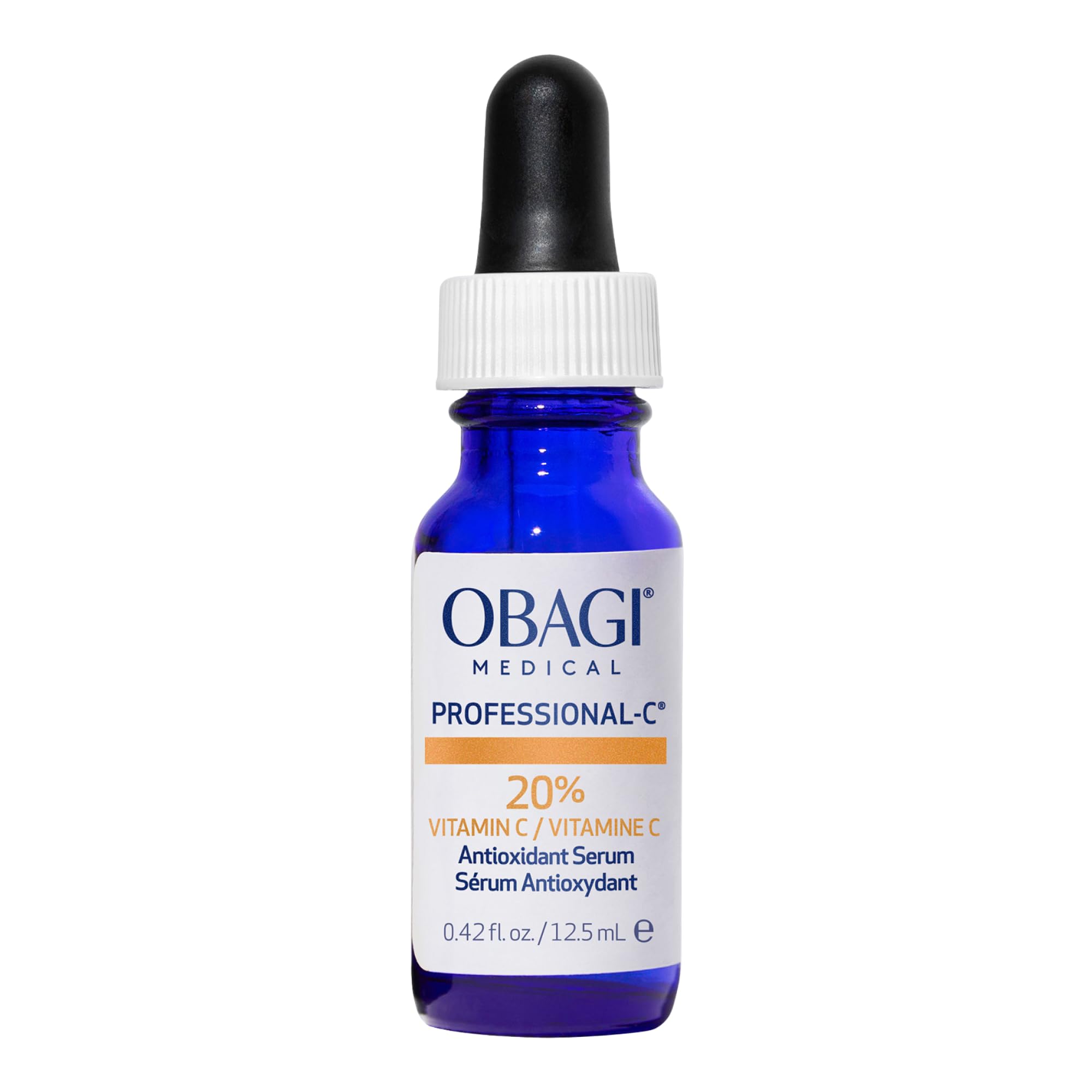 Obagi Medical Professional-C 20% serum bottle close-up highlighting premium packaging for skin brightness