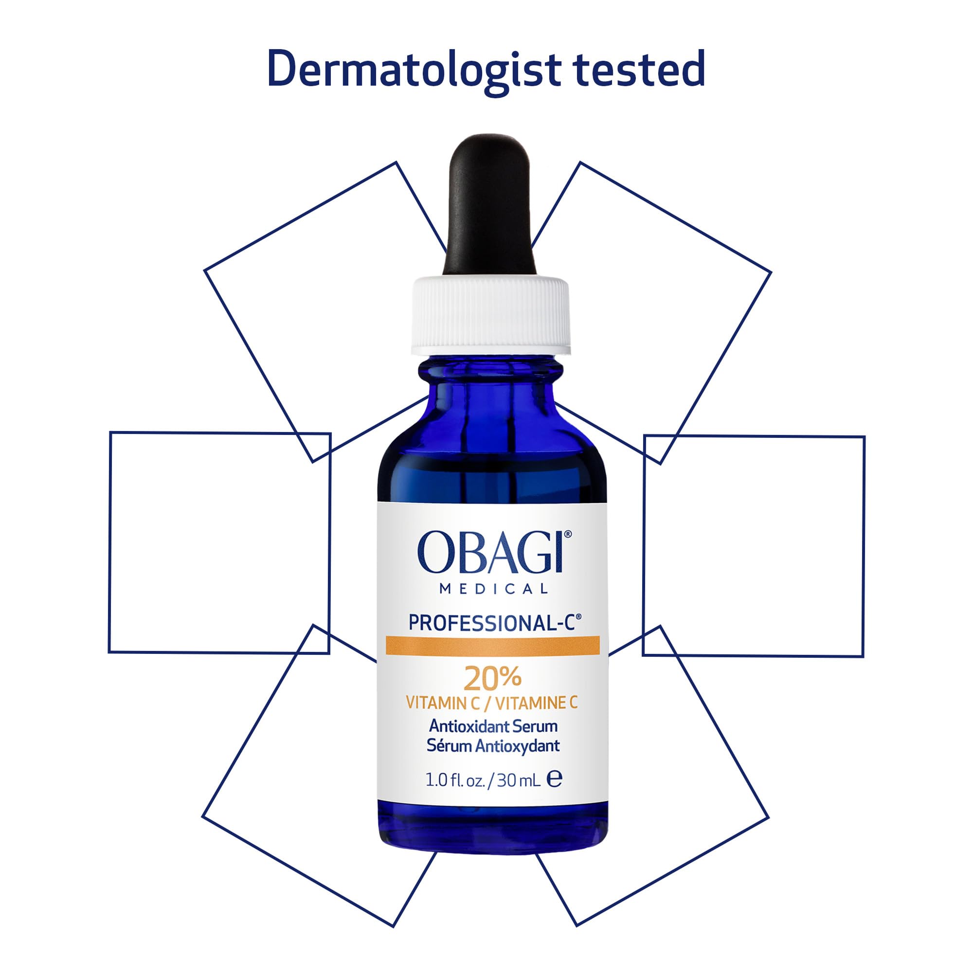 Obagi Medical Professional-C 20% serum studio shot communicates clinical skincare quality
