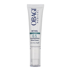 Obagi Medical Retinol 0.5 cream bottle close-up highlights gentle delivery for smoother skin.