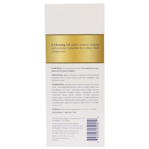 Obagi Medical System Cleansing Gel label close-up highlighting Vitamin C