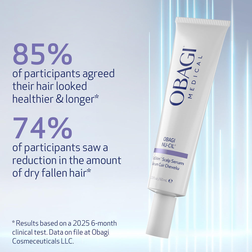 Obagi Nu-Cil BioStim texture-on-scalp illustrates a non-greasy finish after use.