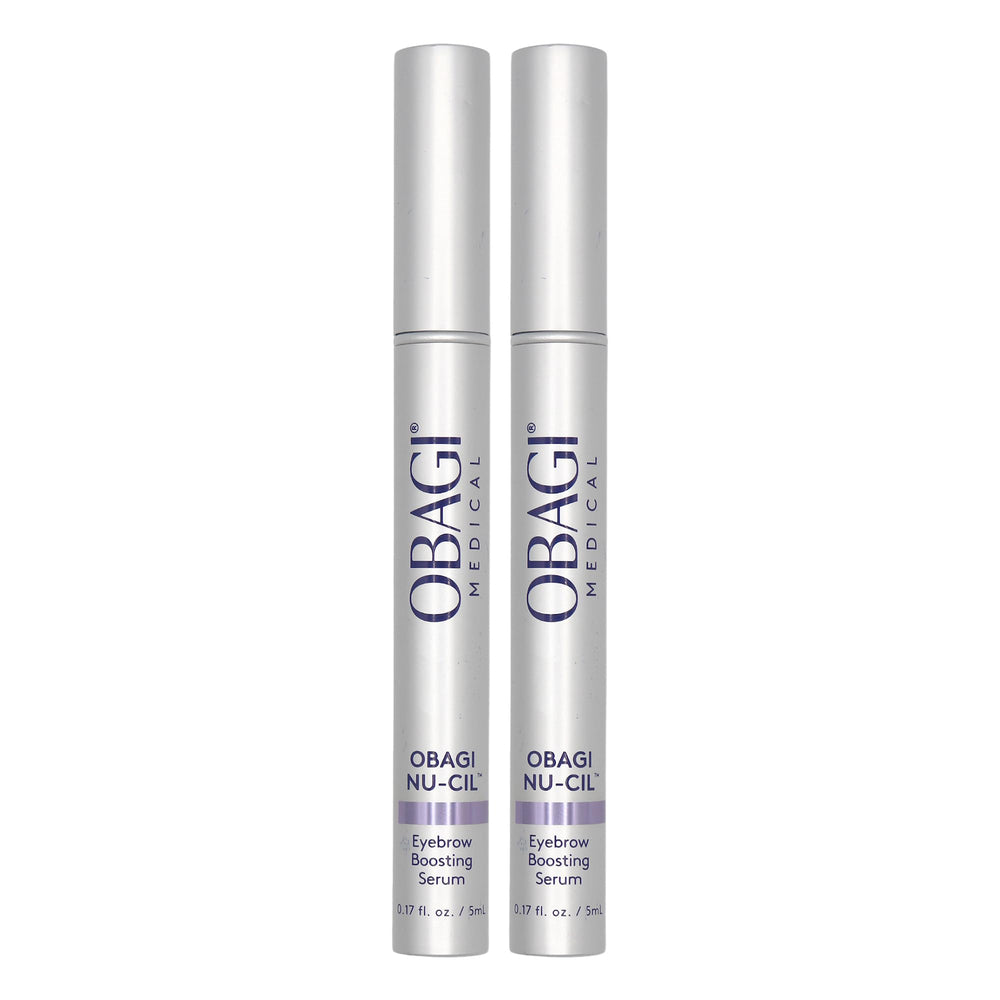 Obagi Nu-Cil serum bottle pour highlights precise brow dosing for even application.