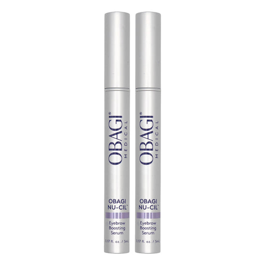 Obagi Nu-Cil serum bottle pour highlights precise brow dosing for even application.
