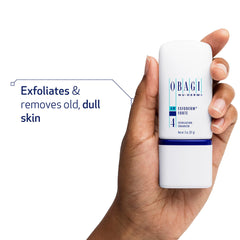 Obagi Nu-Derm Exfoderm Forte pump dispenser highlights easy, even distribution for daily exfoliation.