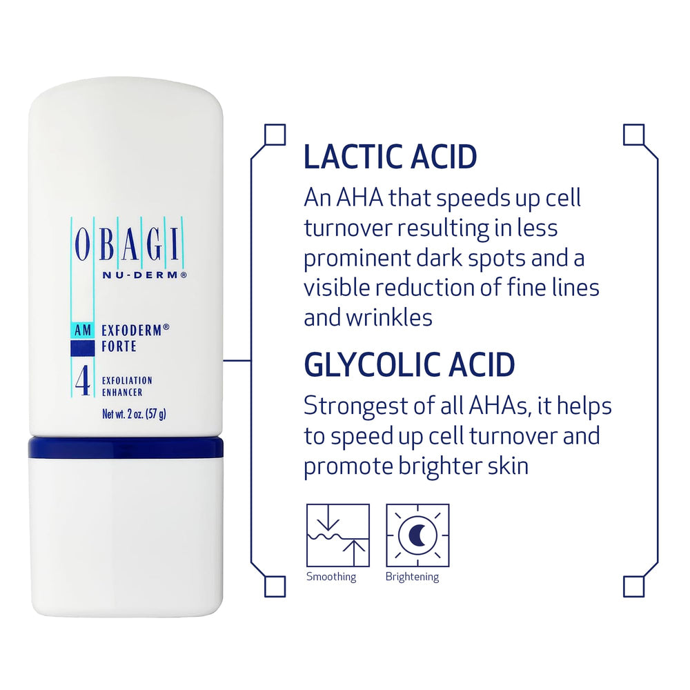 Obagi Nu-Derm Exfoderm Forte texture application image emphasizes fast-absorbing, non-greasy experience.