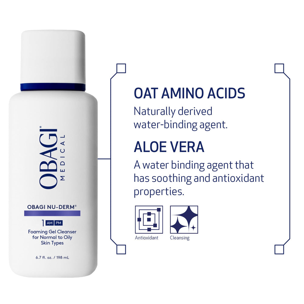 Obagi Nu-Derm Foaming Gel with Aloe Vera supports sensitive skin care.