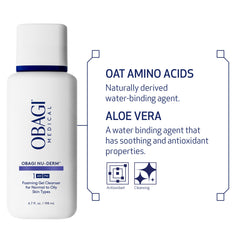 Obagi Nu-Derm Foaming Gel with Aloe Vera supports sensitive skin care.