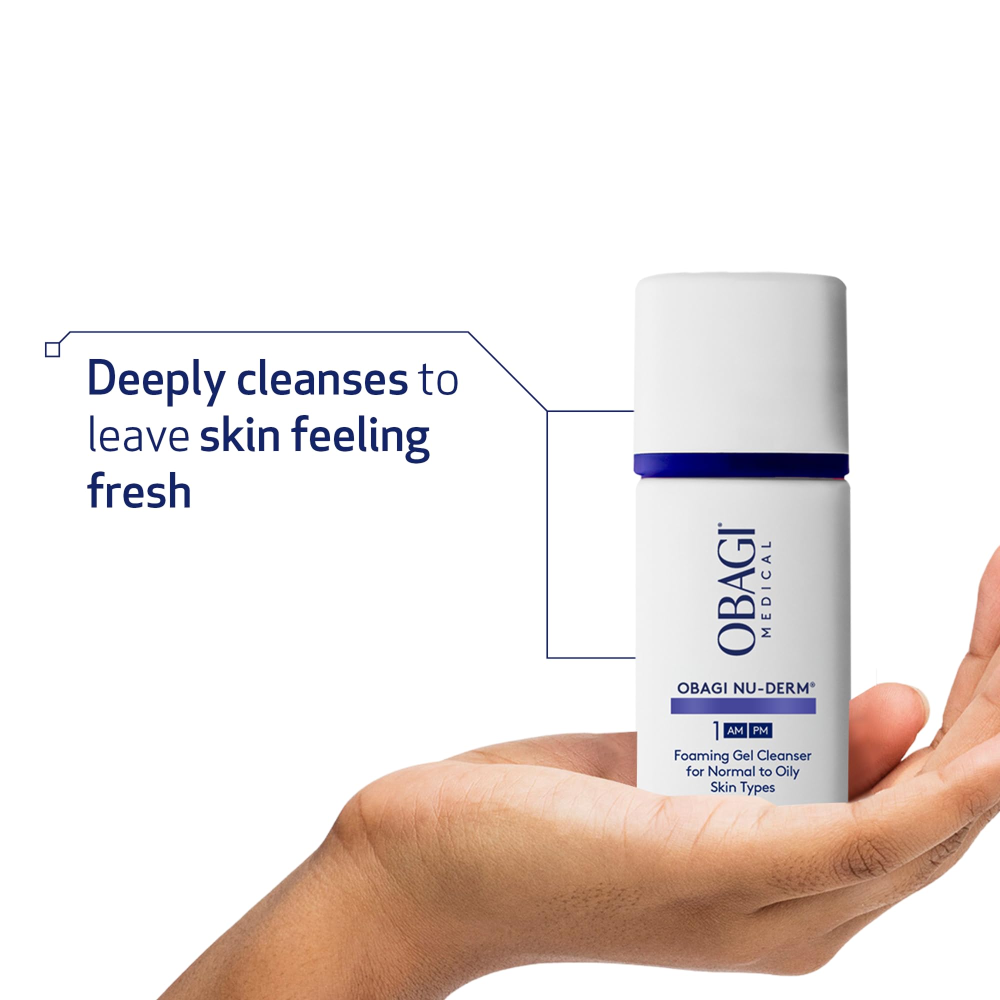 Obagi Nu-Derm Foaming Gel lather showing rich foam for makeup removal