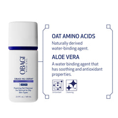 Travel size packaging of Obagi Nu-Derm Foaming Gel for on the go cleansing