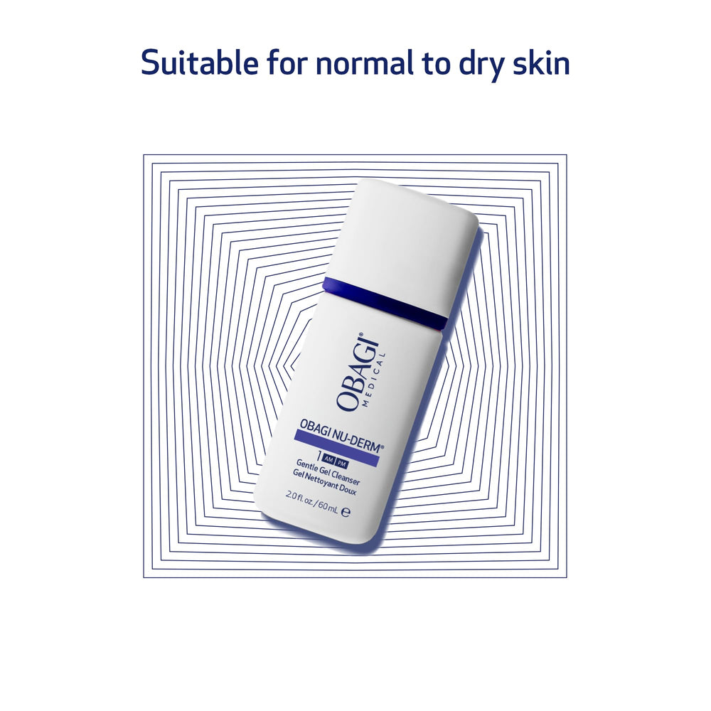 Obagi Nu-Derm Gentle Cleanser dispense bottle is convenient for on-the-go routines.