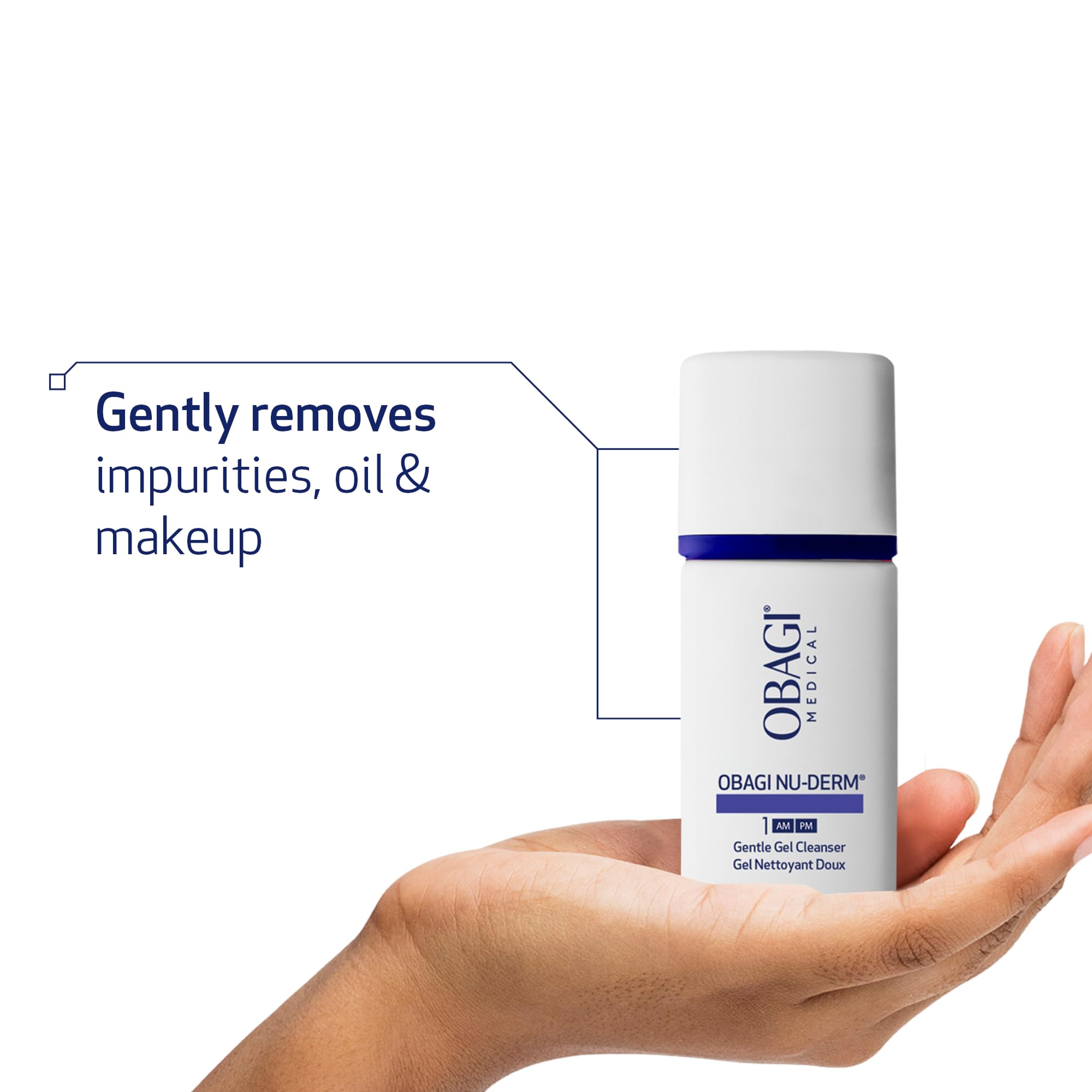 Obagi Nu-Derm Gentle Cleanser packaging front highlights travel-friendly design.