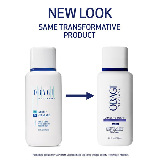 Obagi Nu-Derm Gentle Cleanser pump primed for easy press and quick cleanse.