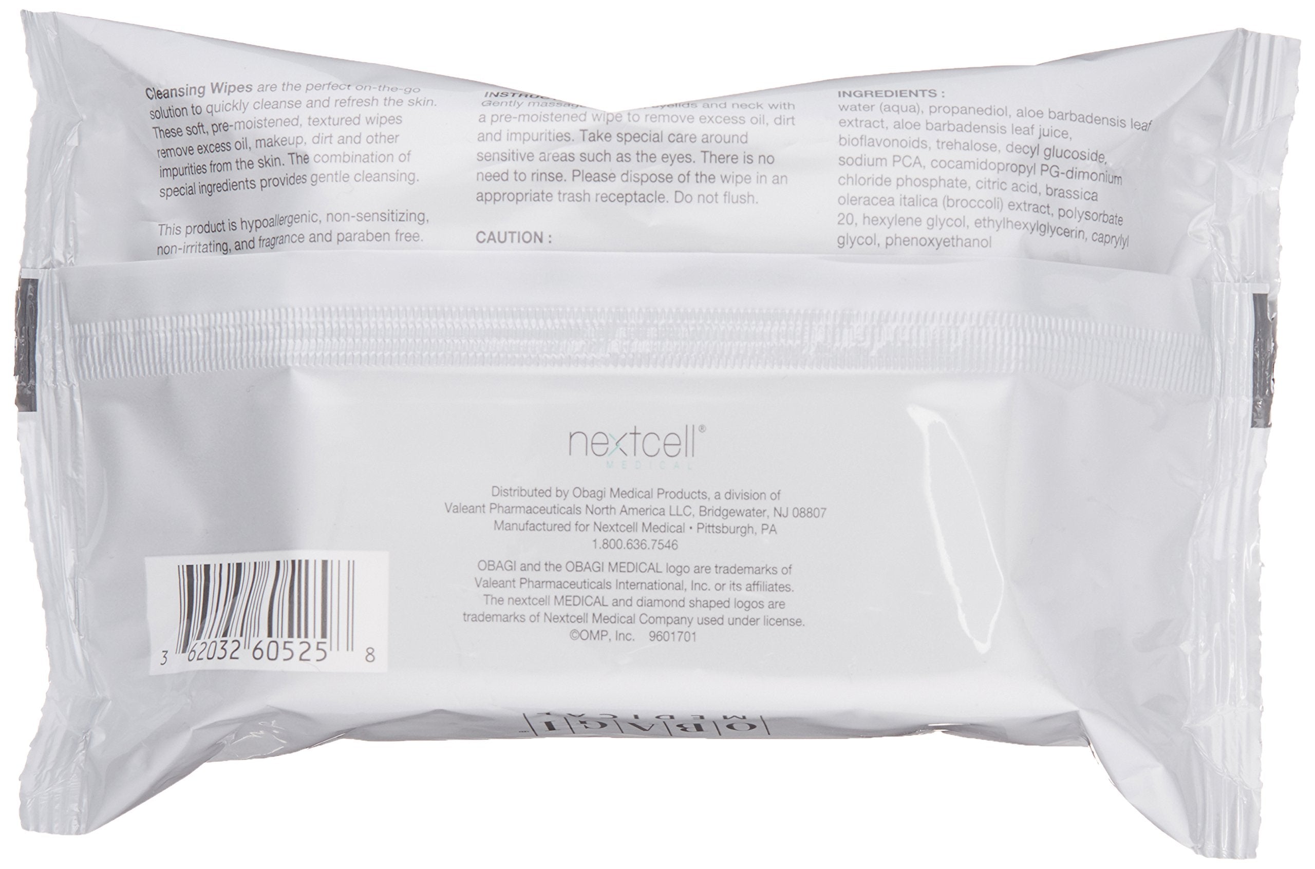 Obagi On the Go Cleansing Wipes textured wipe close-up for gentle cleansing and makeup removal.