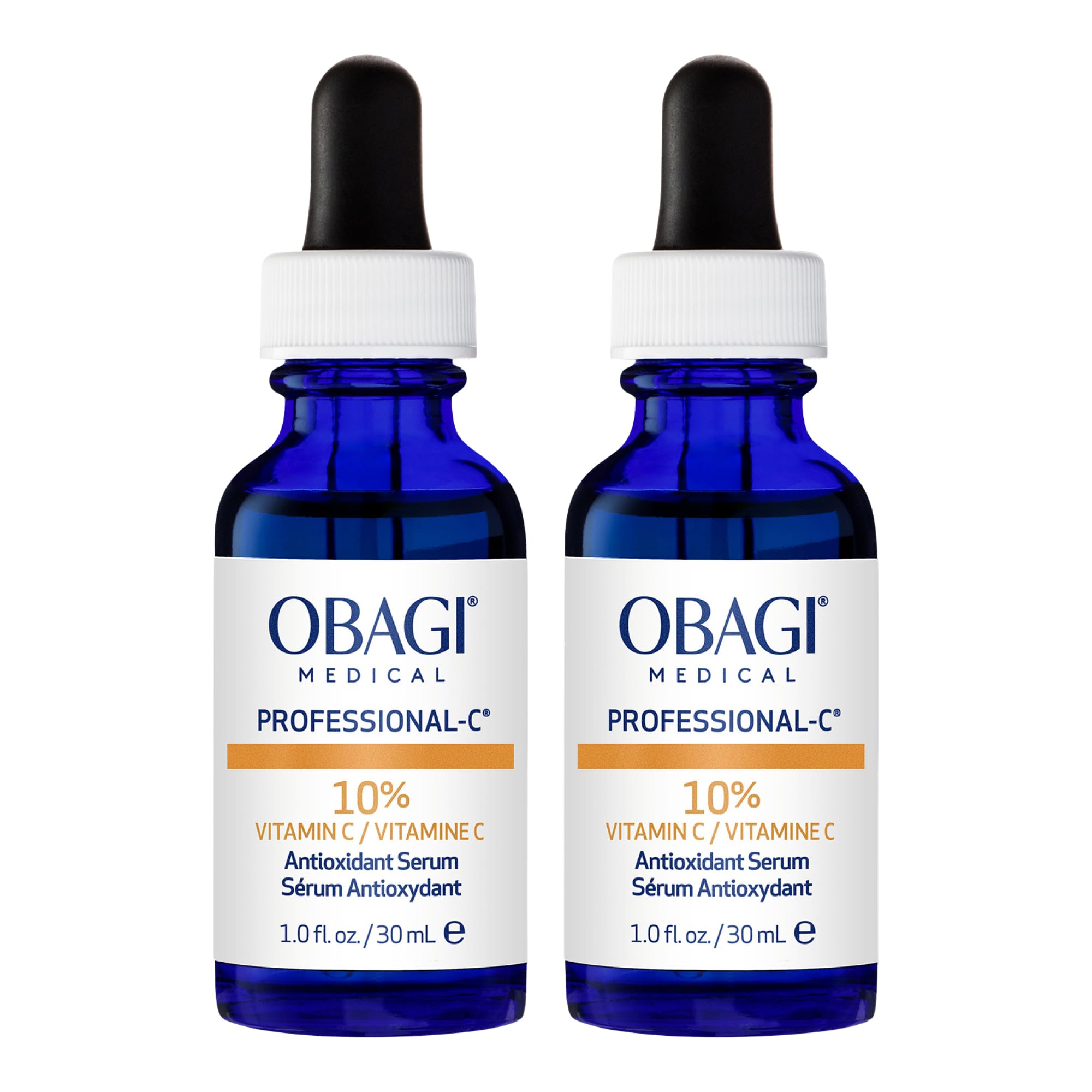 Obagi Professional-C 10% Serum bottle with pump for easy application and brightening.
