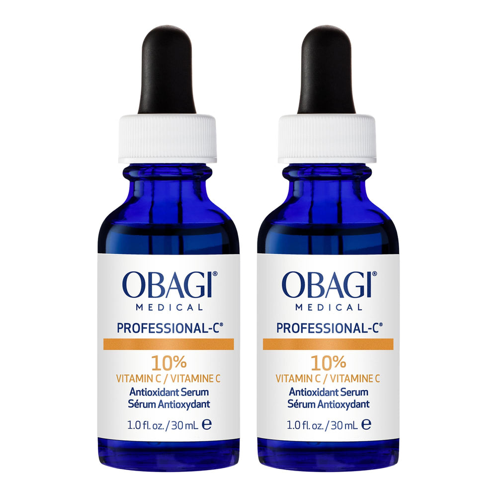 Obagi Professional-C 10% Serum bottle with pump for easy application and brightening.