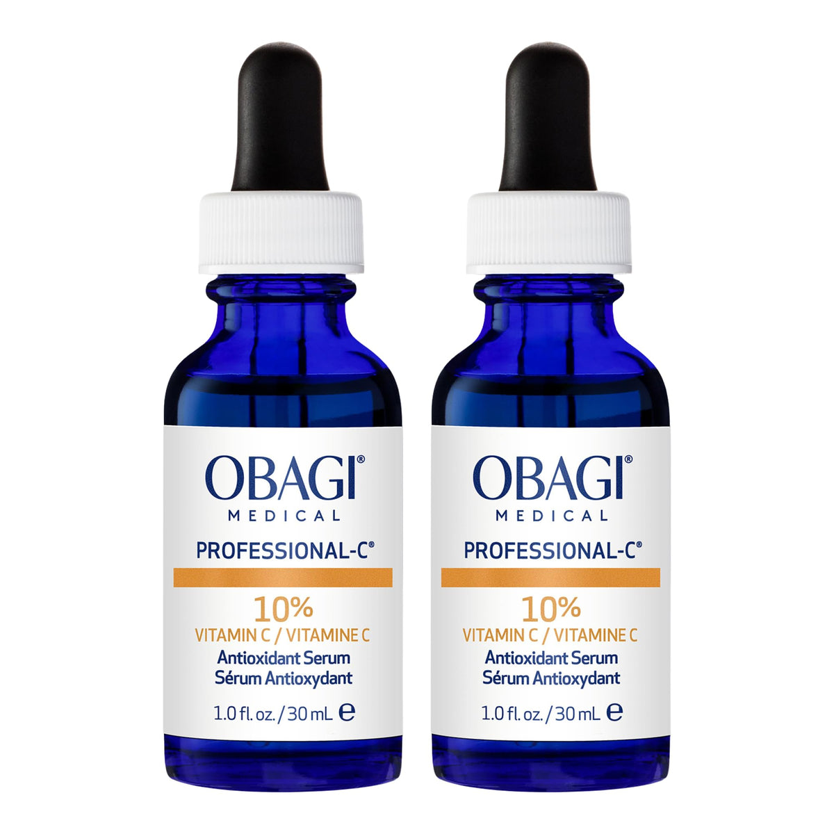 Obagi Professional-C 10% Serum bottle with pump for easy application and brightening.