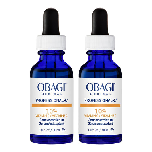 Obagi Professional-C 10% Serum bottle with pump for easy application and brightening.