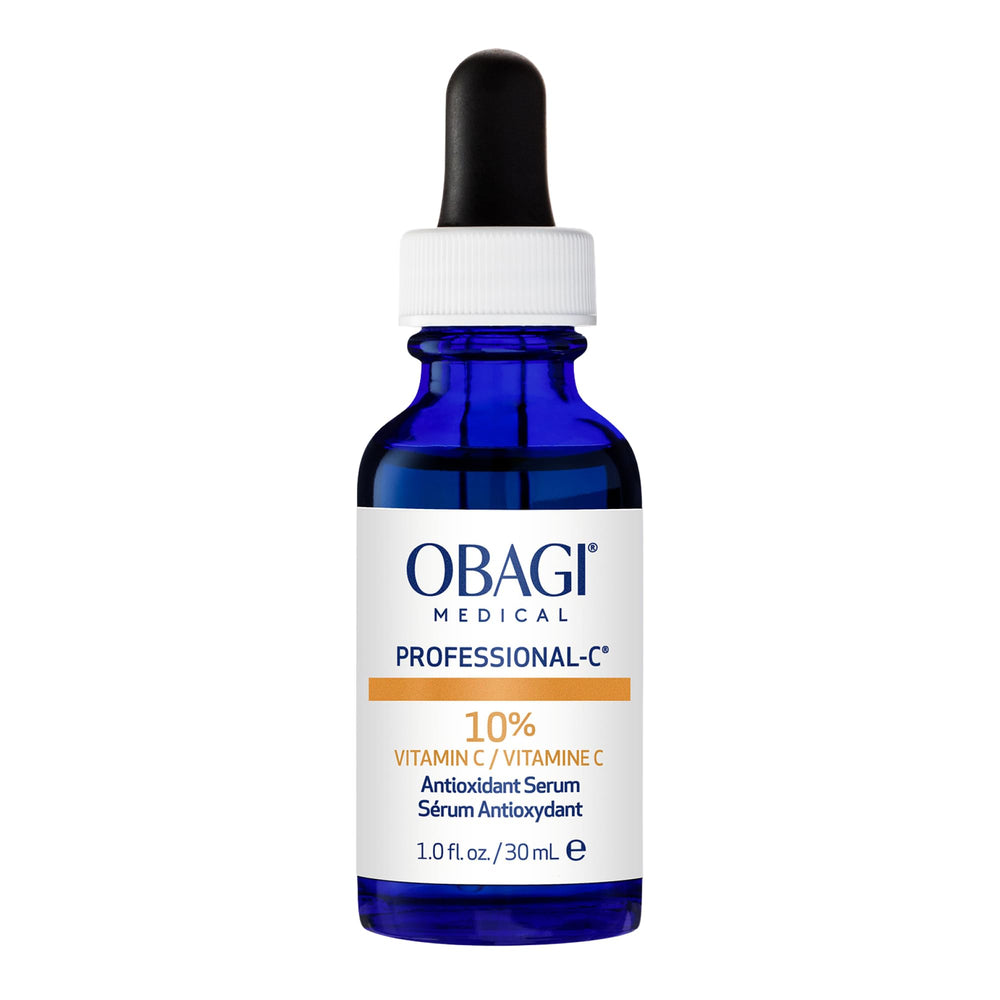 Obagi Professional-C 10% Serum bottle close-up for brightening and tone evenness.