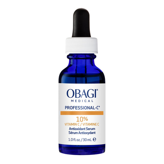 Obagi Professional-C 10% Serum bottle close-up for brightening and tone evenness.