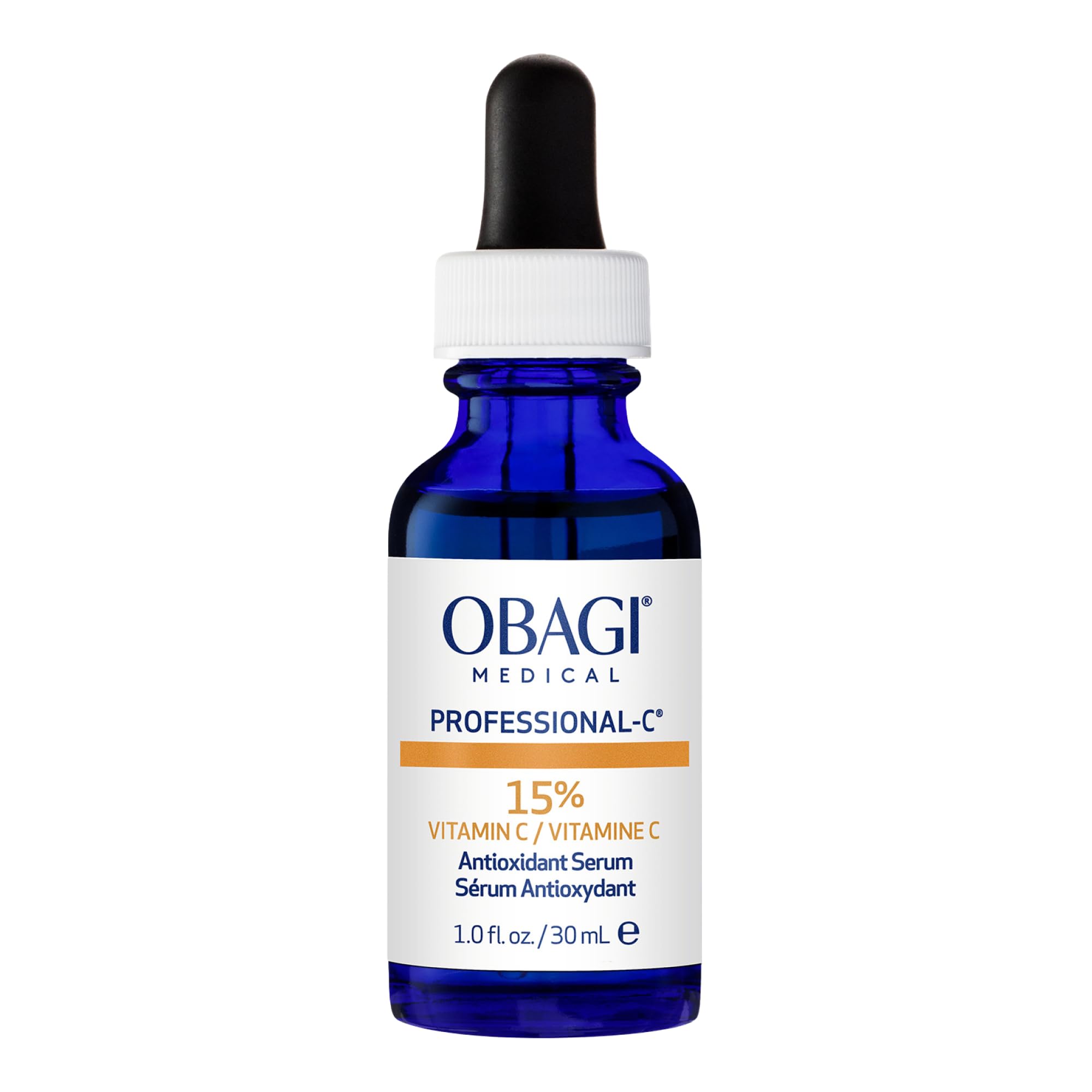 Obagi Professional-C 15% serum bottle ready for daily brightening routine.