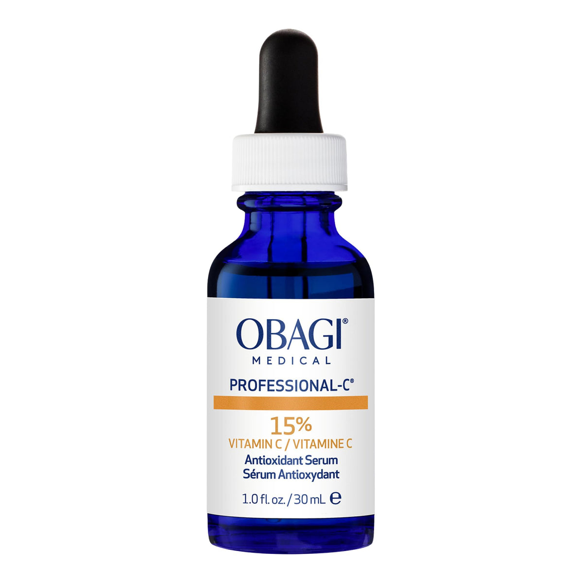 Obagi Professional-C 15% serum bottle ready for daily brightening routine.