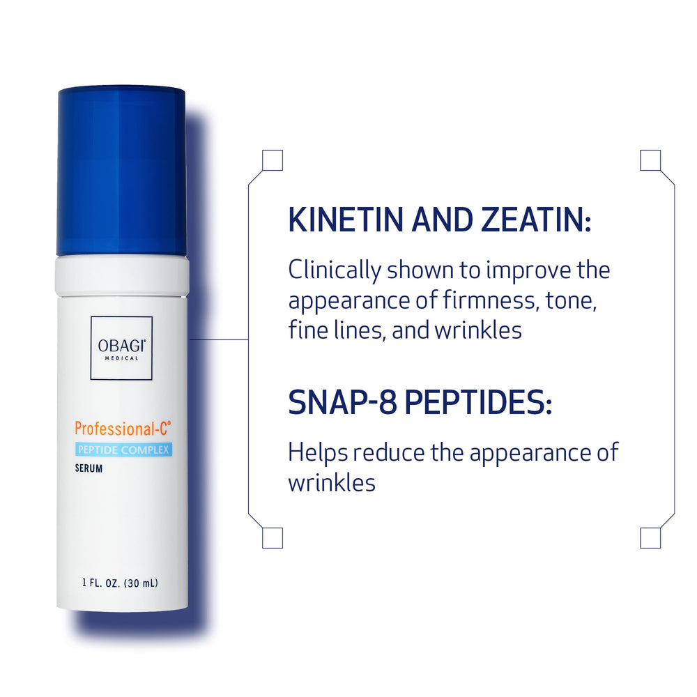 Obagi Professional-C Peptide Complex Serum application routine demonstrates initial steps for a glowing complexion.