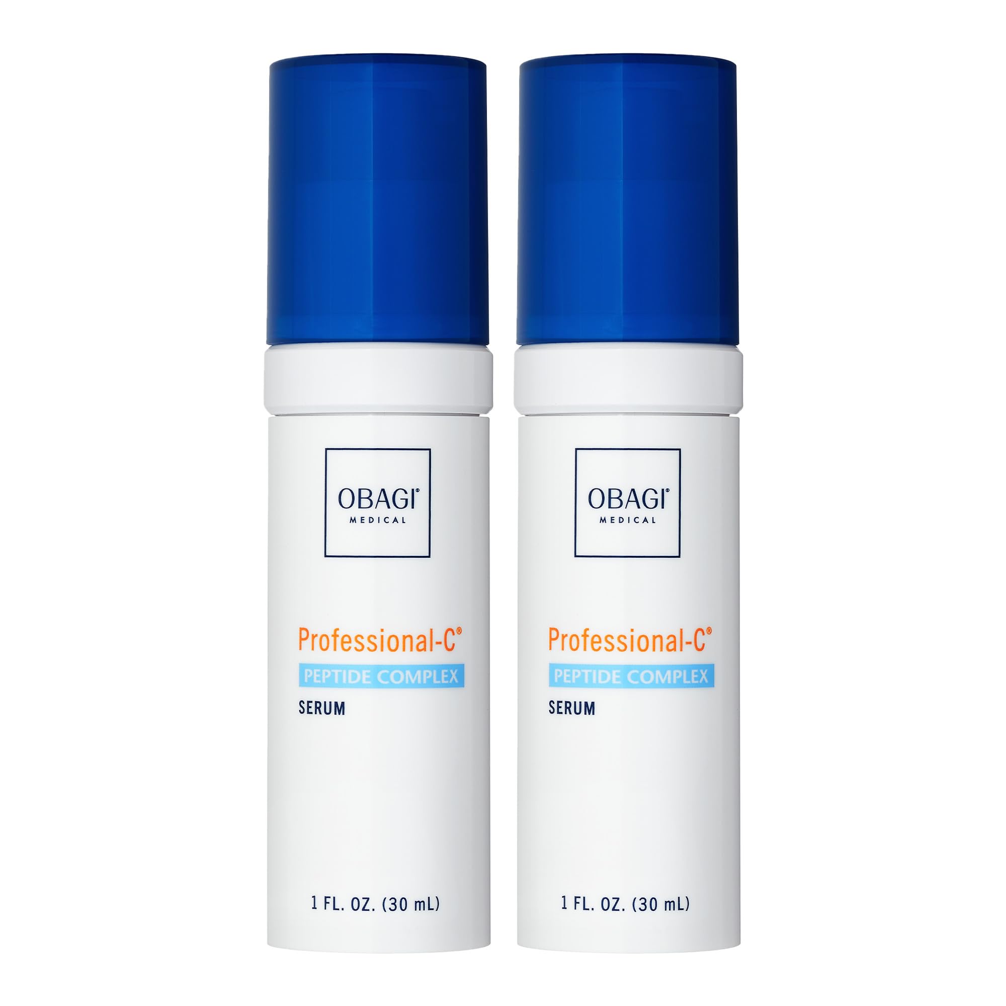 Obagi Professional-C Peptide Complex Serum bottle front highlights premium formula for firmer-looking skin.