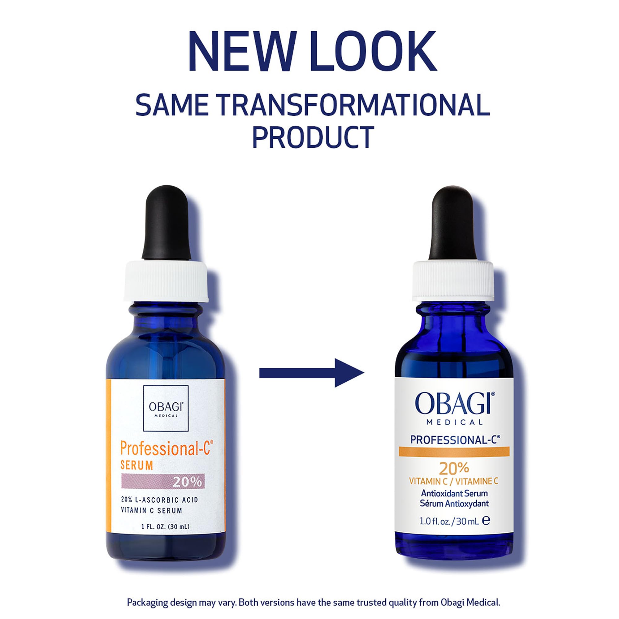 Obagi Professional C Serum 20% label close-up highlights concentration for brightening.