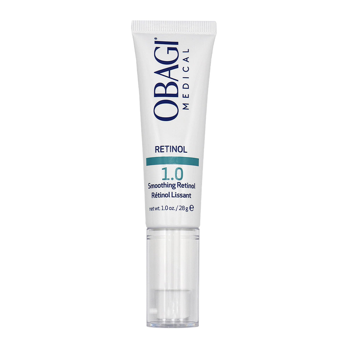 Obagi Medical Retinol 1.0 Cream jar closeup, premium packaging for nightly anti-aging care.