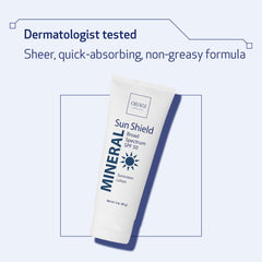 Dermatologist tested badge on Obagi Sun Shield box highlighting credibility.