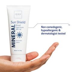 Obagi Sun Shield mineral sunscreen applied on skin showing a sheer, lightweight finish.